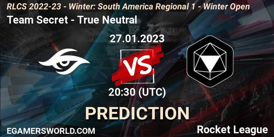 Team Secret - True Neutral: Maç tahminleri. 27.01.2023 at 20:30, Rocket League, RLCS 2022-23 - Winter: South America Regional 1 - Winter Open