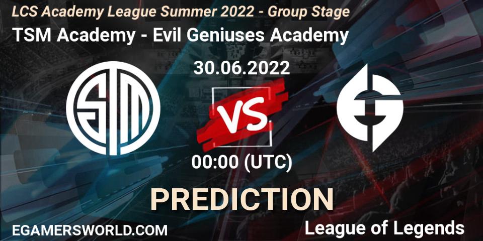 TSM Academy - Evil Geniuses Academy: Maç tahminleri. 30.06.2022 at 00:00, LoL, LCS Academy League Summer 2022 - Group Stage