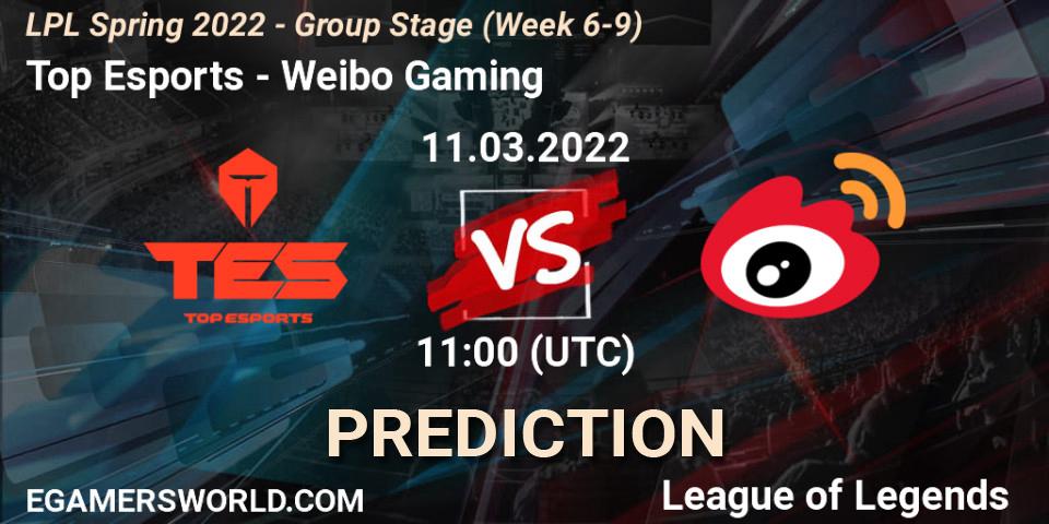 Top Esports - Weibo Gaming: Maç tahminleri. 11.03.2022 at 11:15, LoL, LPL Spring 2022 - Group Stage (Week 6-9)