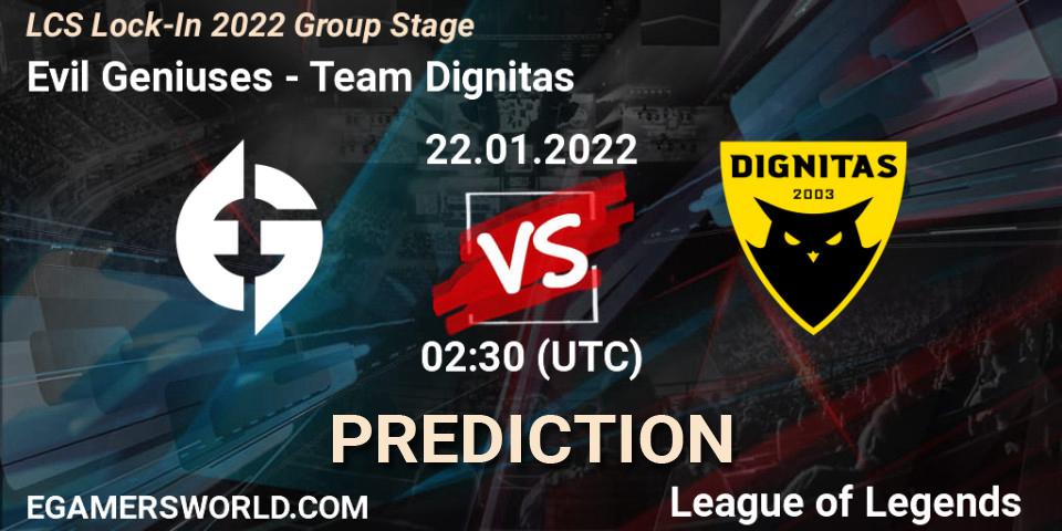 Evil Geniuses - Team Dignitas: Maç tahminleri. 22.01.2022 at 02:30, LoL, LCS Lock-In 2022 Group Stage