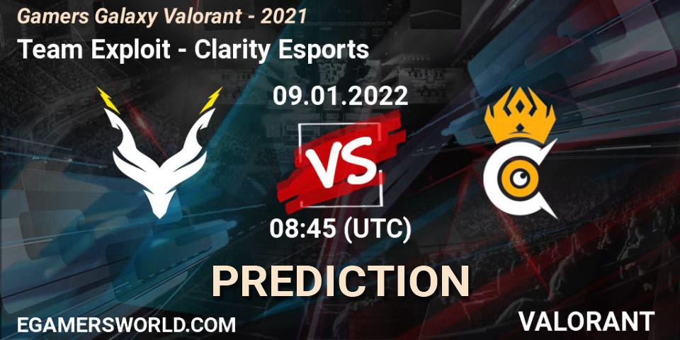 Team Exploit - Clarity Esports: Maç tahminleri. 09.01.2022 at 08:45, VALORANT, Gamers Galaxy Valorant - 2021