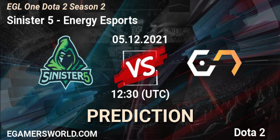 Sinister 5 - Energy Esports: Maç tahminleri. 05.12.2021 at 12:35, Dota 2, EGL One Dota 2 Season 2