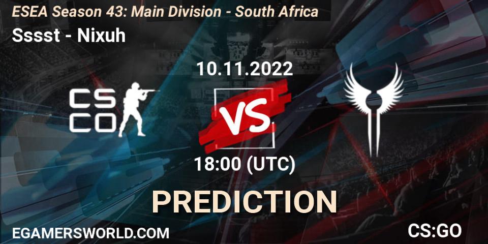Sssst - DNMK: Maç tahminleri. 10.11.22, CS2 (CS:GO), ESEA Season 43: Main Division - South Africa