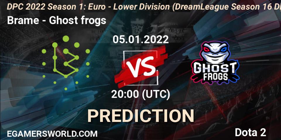 Brame - Ghost frogs: Maç tahminleri. 05.01.2022 at 20:25, Dota 2, DPC 2022 Season 1: Euro - Lower Division (DreamLeague Season 16 DPC WEU)