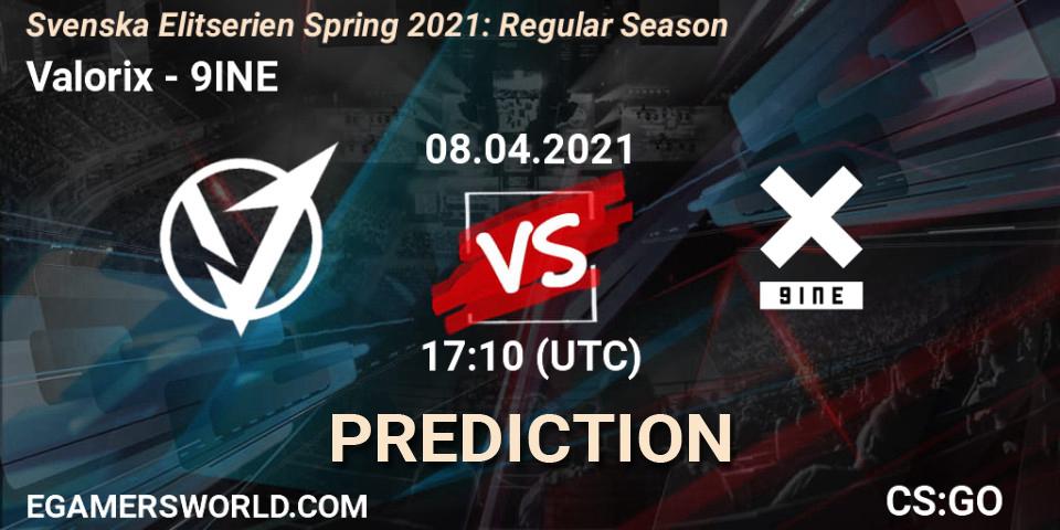 Valorix - 9INE: Maç tahminleri. 08.04.2021 at 17:10, Counter-Strike (CS2), Svenska Elitserien Spring 2021: Regular Season