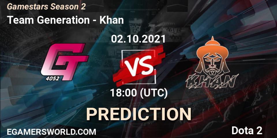Team Generation - Khan: Maç tahminleri. 02.10.2021 at 14:57, Dota 2, Gamestars Season 2