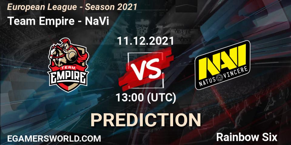 Team Empire - NaVi: Maç tahminleri. 11.12.21, Rainbow Six, European League - Season 2021