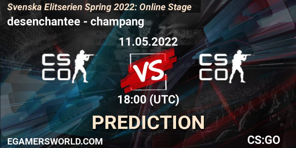 desenchantee - champang: Maç tahminleri. 11.05.2022 at 18:00, Counter-Strike (CS2), Svenska Elitserien Spring 2022: Online Stage