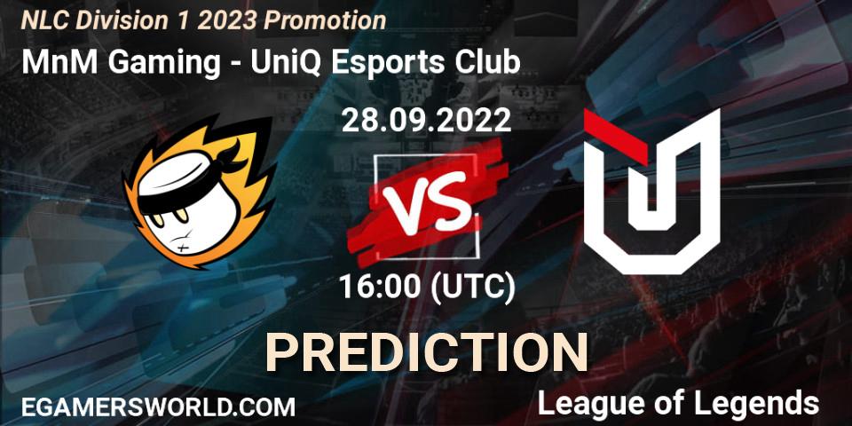 MnM Gaming - UniQ Esports Club: Maç tahminleri. 28.09.2022 at 16:00, LoL, NLC Division 1 2023 Promotion