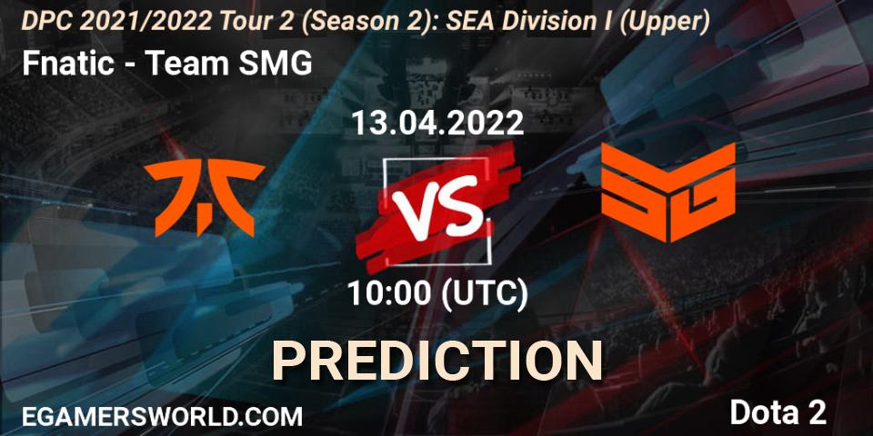 Fnatic - Team SMG: Maç tahminleri. 13.04.2022 at 10:25, Dota 2, DPC 2021/2022 Tour 2 (Season 2): SEA Division I (Upper)
