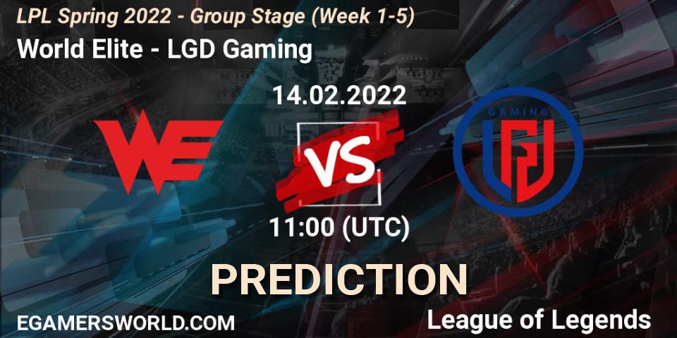 World Elite - LGD Gaming: Maç tahminleri. 14.02.2022 at 12:00, LoL, LPL Spring 2022 - Group Stage (Week 1-5)