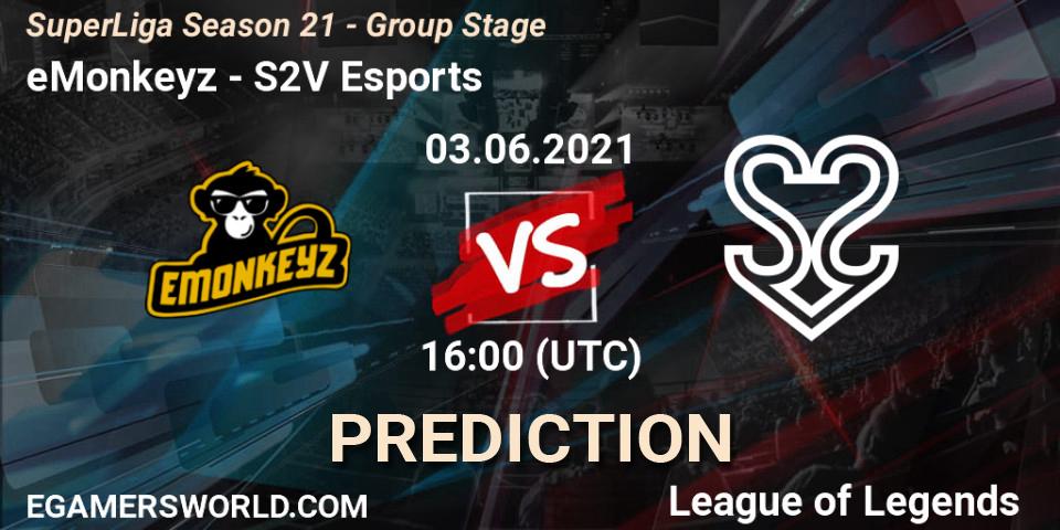eMonkeyz - S2V Esports: Maç tahminleri. 03.06.2021 at 16:00, LoL, SuperLiga Season 21 - Group Stage 