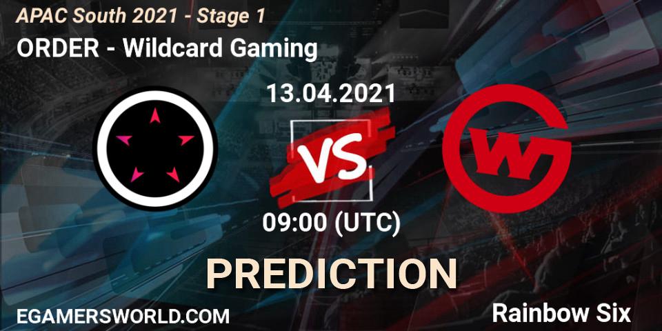 ORDER - Wildcard Gaming: Maç tahminleri. 13.04.2021 at 09:00, Rainbow Six, APAC South 2021 - Stage 1