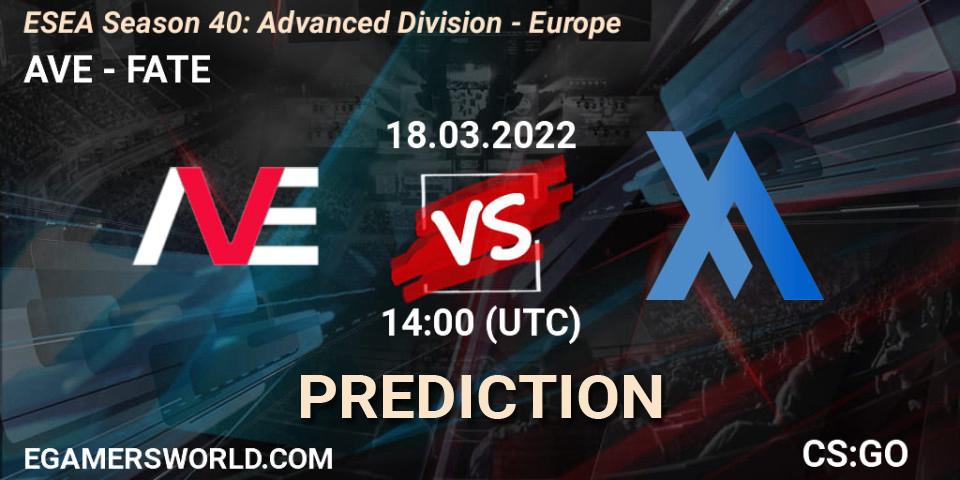 AVE - FATE: Maç tahminleri. 18.03.22, CS2 (CS:GO), ESEA Season 40: Advanced Division - Europe