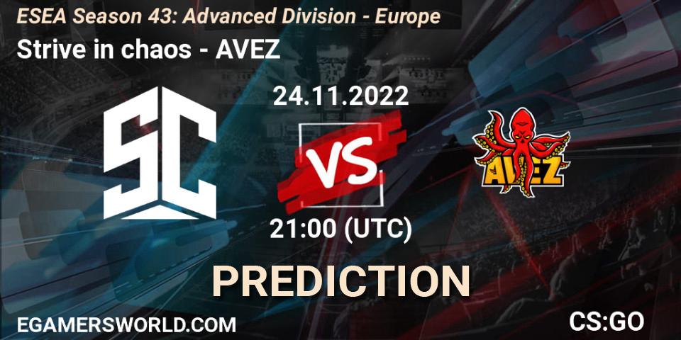 Strive in chaos - AVEZ: Maç tahminleri. 24.11.2022 at 21:00, Counter-Strike (CS2), ESEA Season 43: Advanced Division - Europe