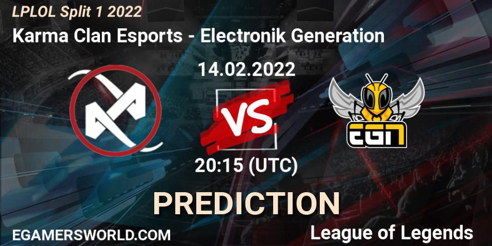 Karma Clan Esports - Electronik Generation: Maç tahminleri. 14.02.2022 at 20:15, LoL, LPLOL Split 1 2022