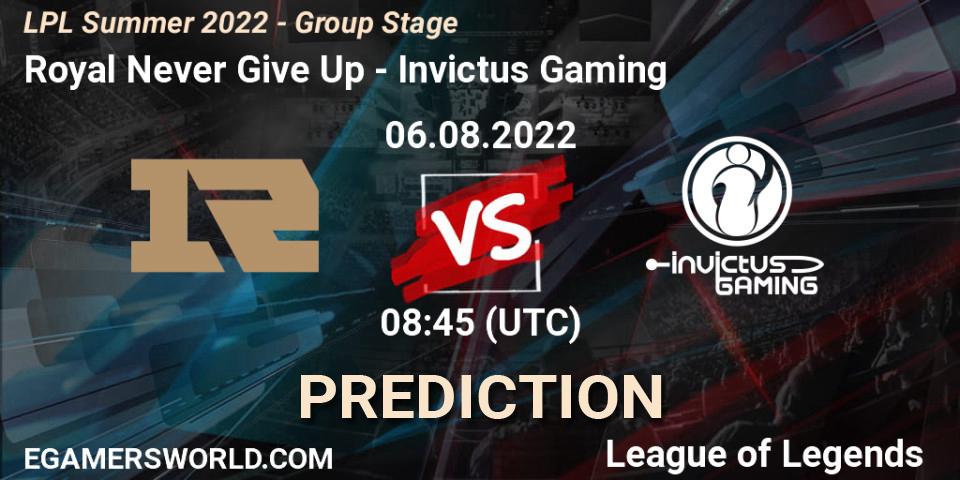 Royal Never Give Up - Invictus Gaming: Maç tahminleri. 06.08.22, LoL, LPL Summer 2022 - Group Stage