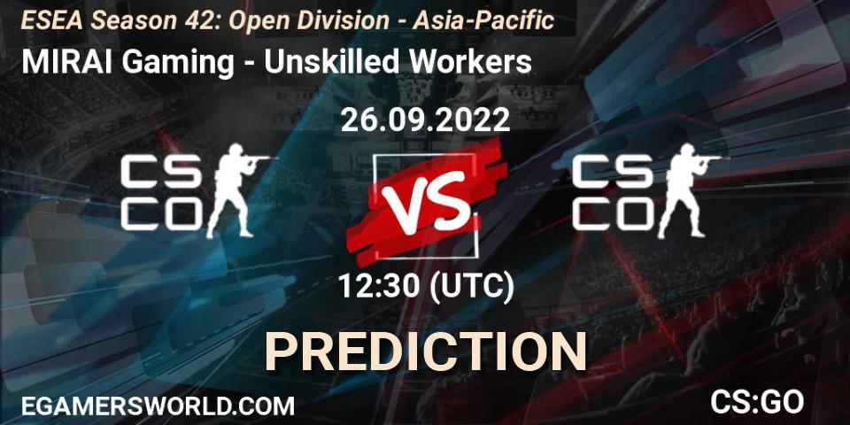 MIRAI Gaming - Unskilled Workers: Maç tahminleri. 27.09.2022 at 13:00, Counter-Strike (CS2), ESEA Season 42: Open Division - Asia-Pacific