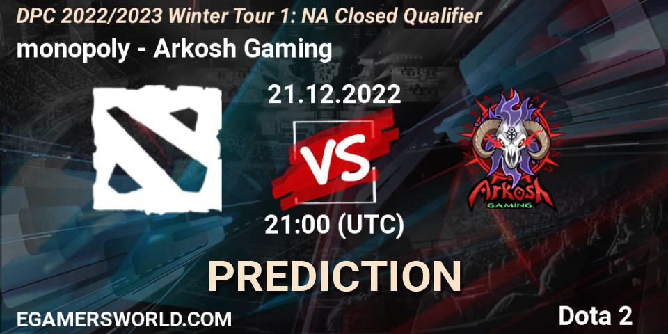 monopoly - Arkosh Gaming: Maç tahminleri. 21.12.2022 at 21:00, Dota 2, DPC 2022/2023 Winter Tour 1: NA Closed Qualifier