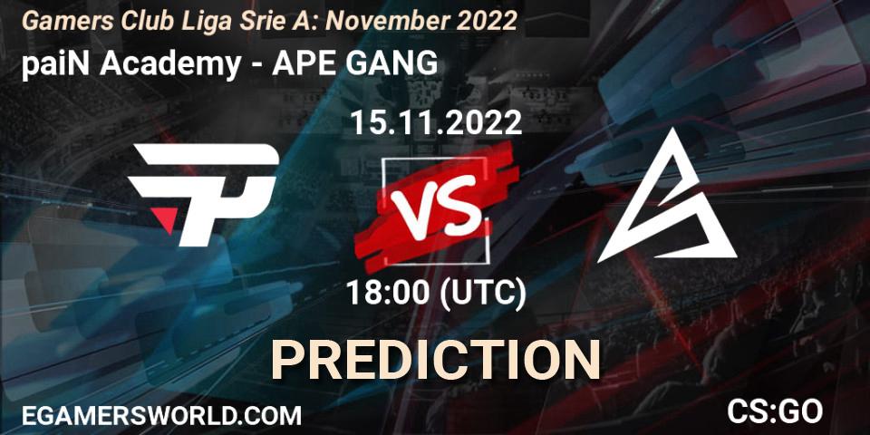 paiN Academy - APE GANG: Maç tahminleri. 15.11.2022 at 18:00, Counter-Strike (CS2), Gamers Club Liga Série A: November 2022