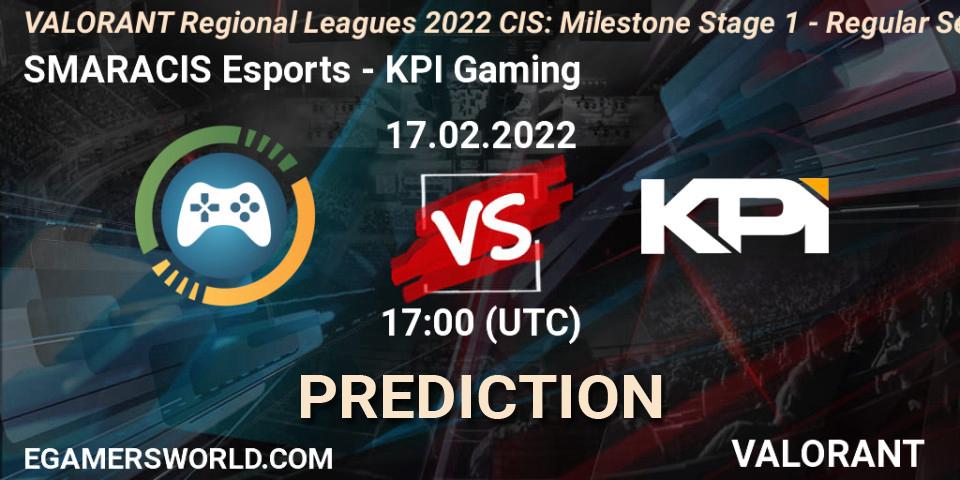 SMARACIS Esports - KPI Gaming: Maç tahminleri. 17.02.2022 at 17:15, VALORANT, VALORANT Regional Leagues 2022 CIS: Milestone Stage 1 - Regular Season