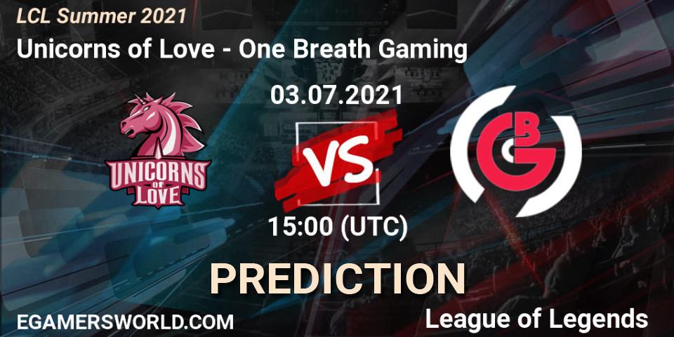Unicorns of Love - One Breath Gaming: Maç tahminleri. 03.07.2021 at 15:00, LoL, LCL Summer 2021