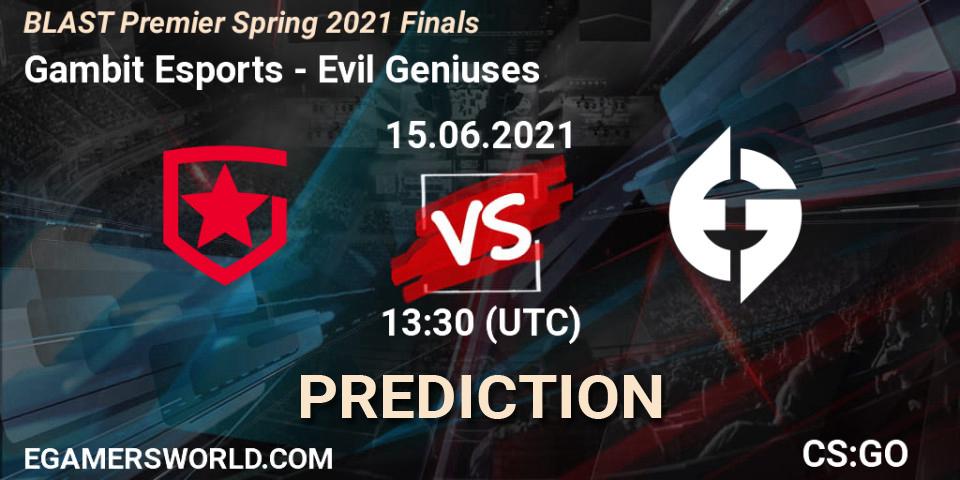 Gambit Esports - Evil Geniuses: Maç tahminleri. 15.06.2021 at 13:30, Counter-Strike (CS2), BLAST Premier Spring 2021 Finals