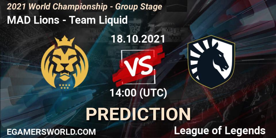 MAD Lions - Team Liquid: Maç tahminleri. 18.10.2021 at 14:10, LoL, 2021 World Championship - Group Stage