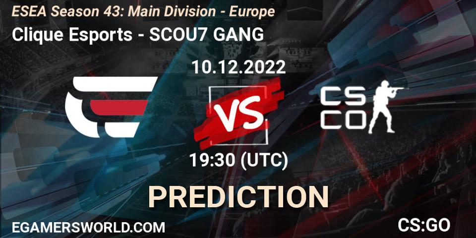 Clique Esports - SCOU7 GANG: Maç tahminleri. 10.12.2022 at 19:30, Counter-Strike (CS2), ESEA Season 43: Main Division - Europe