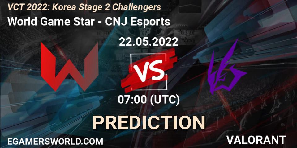 World Game Star - CNJ Esports: Maç tahminleri. 22.05.2022 at 07:00, VALORANT, VCT 2022: Korea Stage 2 Challengers