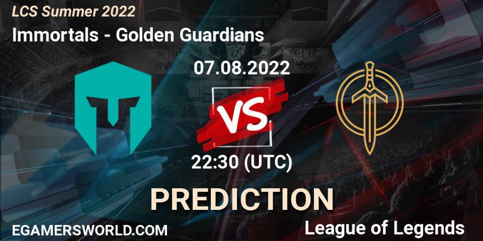 Immortals - Golden Guardians: Maç tahminleri. 07.08.2022 at 22:45, LoL, LCS Summer 2022