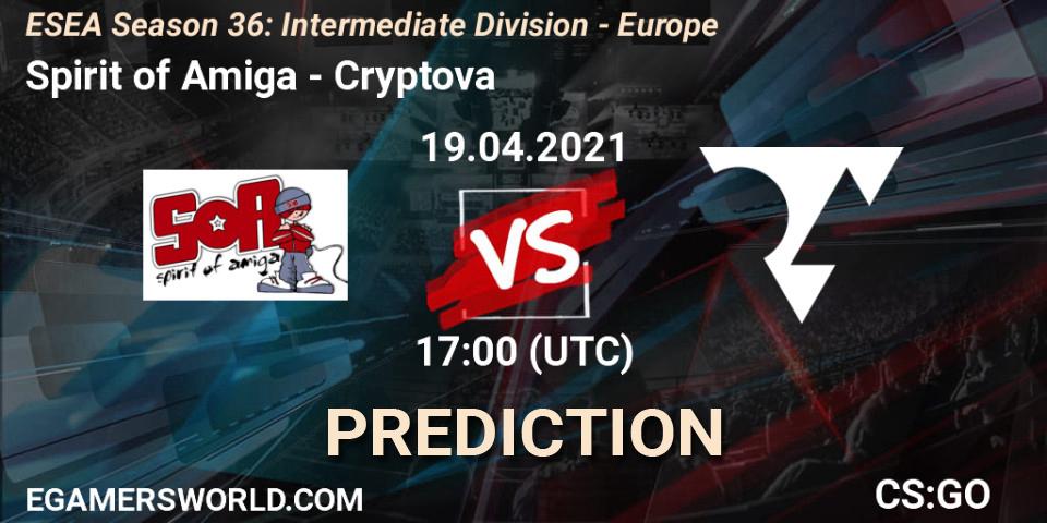 Spirit of Amiga - Cryptova: Maç tahminleri. 19.04.2021 at 17:00, Counter-Strike (CS2), ESEA Season 36: Intermediate Division - Europe