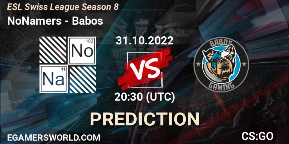 NoNamers - Babos: Maç tahminleri. 31.10.2022 at 20:30, Counter-Strike (CS2), ESL Swiss League Season 8