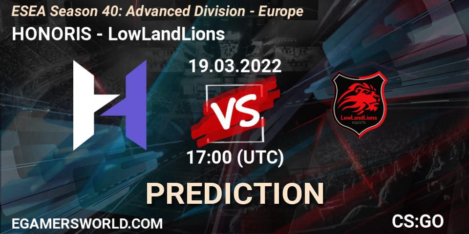 HONORIS - LowLandLions: Maç tahminleri. 19.03.2022 at 17:00, Counter-Strike (CS2), ESEA Season 40: Advanced Division - Europe