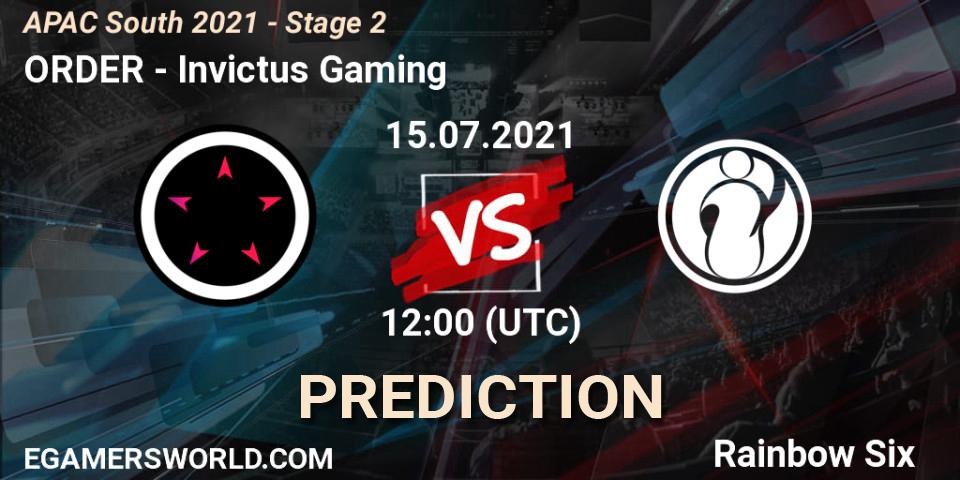 ORDER - Invictus Gaming: Maç tahminleri. 15.07.2021 at 12:00, Rainbow Six, APAC South 2021 - Stage 2