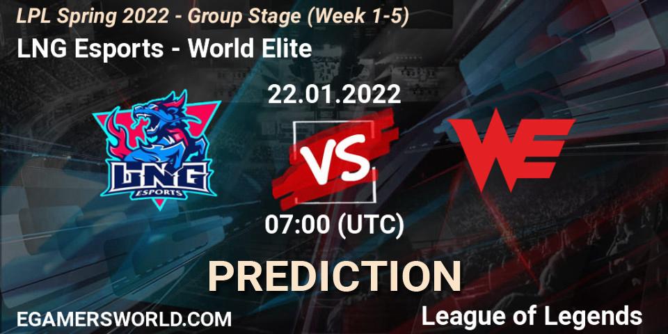 LNG Esports - World Elite: Maç tahminleri. 22.01.2022 at 07:00, LoL, LPL Spring 2022 - Group Stage (Week 1-5)