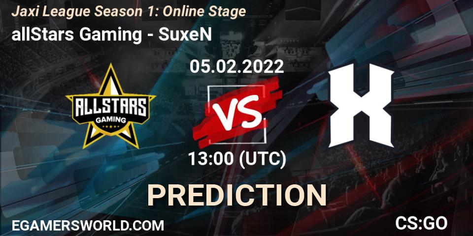 allStars Gaming - SuxeN: Maç tahminleri. 05.02.2022 at 13:00, Counter-Strike (CS2), Jaxi League Season 1: Online Stage