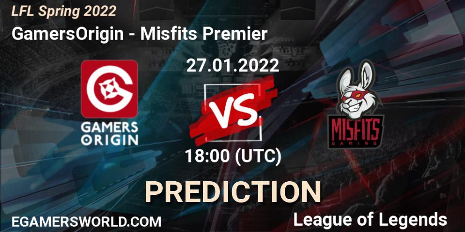 GamersOrigin - Misfits Premier: Maç tahminleri. 27.01.2022 at 18:00, LoL, LFL Spring 2022