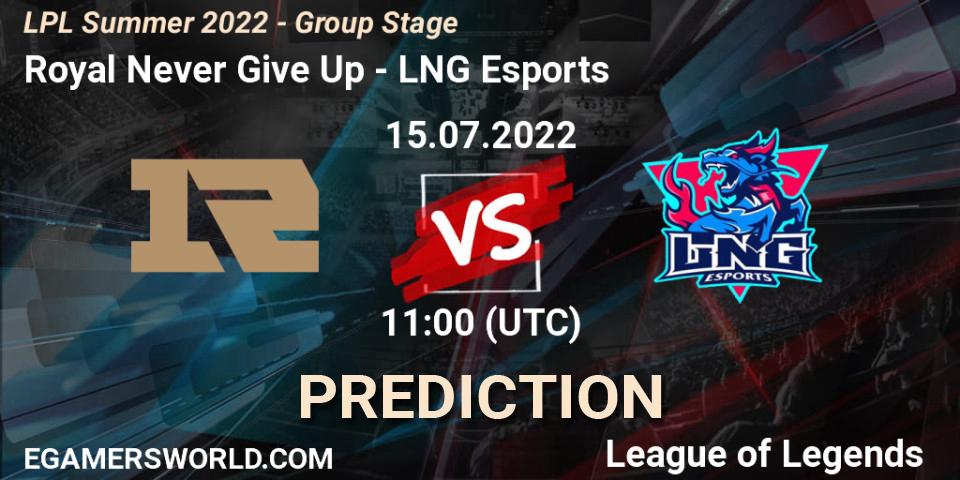 Royal Never Give Up - LNG Esports: Maç tahminleri. 15.07.22, LoL, LPL Summer 2022 - Group Stage
