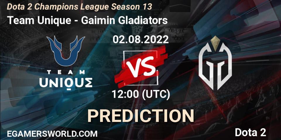 Team Unique - Gaimin Gladiators: Maç tahminleri. 02.08.2022 at 12:01, Dota 2, Dota 2 Champions League Season 13