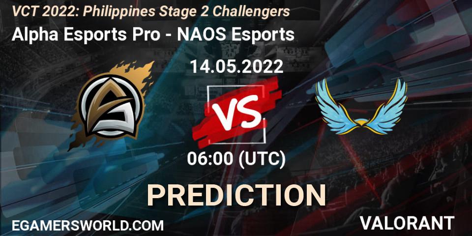 Alpha Esports Pro - NAOS Esports: Maç tahminleri. 14.05.2022 at 06:00, VALORANT, VCT 2022: Philippines Stage 2 Challengers