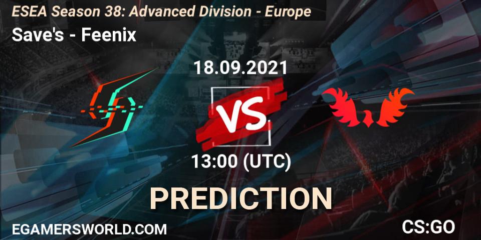 Save's - Feenix: Maç tahminleri. 18.09.2021 at 13:00, Counter-Strike (CS2), ESEA Season 38: Advanced Division - Europe