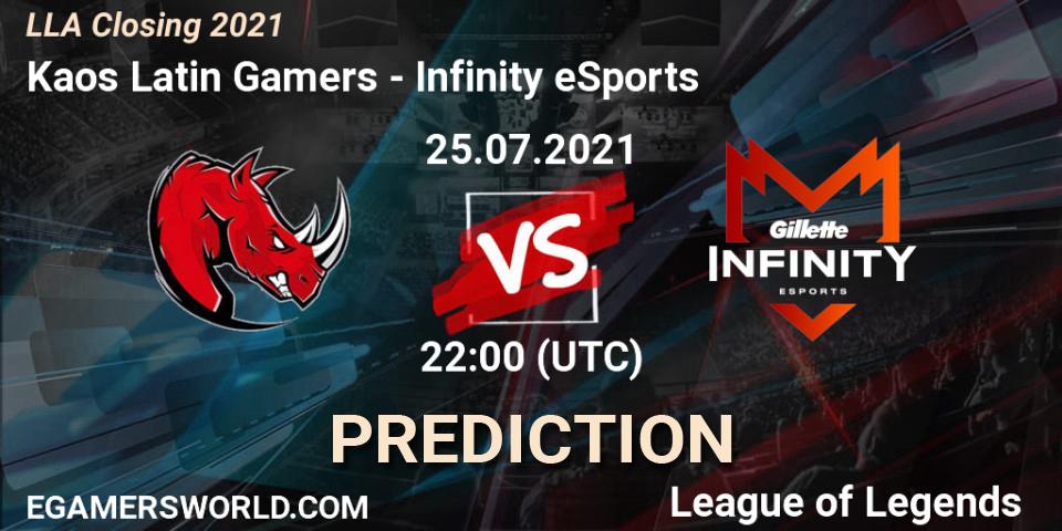 Kaos Latin Gamers - Infinity eSports: Maç tahminleri. 25.07.2021 at 22:00, LoL, LLA Closing 2021