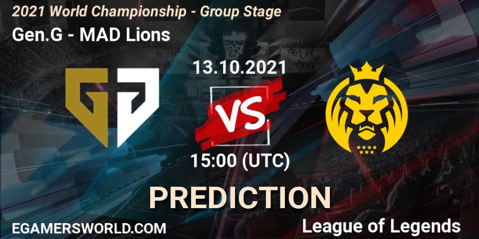 Gen.G - MAD Lions: Maç tahminleri. 18.10.2021 at 11:00, LoL, 2021 World Championship - Group Stage