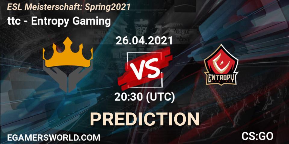 ttc - Entropy Gaming: Maç tahminleri. 26.04.2021 at 20:30, Counter-Strike (CS2), ESL Meisterschaft: Spring 2021