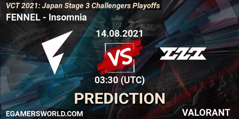 FENNEL - Insomnia: Maç tahminleri. 14.08.2021 at 03:30, VALORANT, VCT 2021: Japan Stage 3 Challengers Playoffs