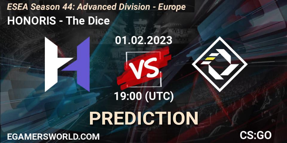 HONORIS - The Dice: Maç tahminleri. 01.02.23, CS2 (CS:GO), ESEA Season 44: Advanced Division - Europe