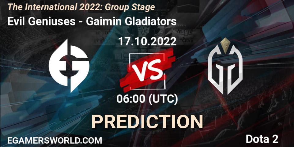 Evil Geniuses - Gaimin Gladiators: Maç tahminleri. 17.10.2022 at 07:29, Dota 2, The International 2022: Group Stage