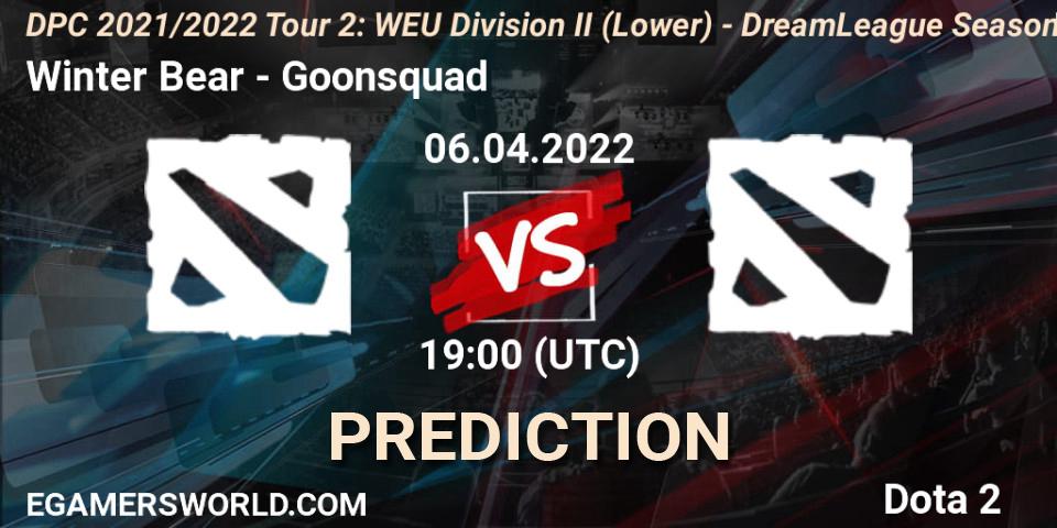 Winter Bear - Goonsquad: Maç tahminleri. 06.04.2022 at 19:05, Dota 2, DPC 2021/2022 Tour 2: WEU Division II (Lower) - DreamLeague Season 17