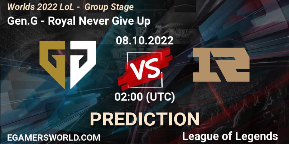 Gen.G - Royal Never Give Up: Maç tahminleri. 08.10.22, LoL, Worlds 2022 LoL - Group Stage